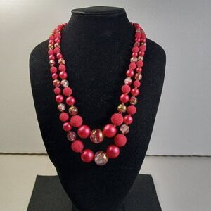 Vintage Hong Kong Graduated Textured, Smooth and Striped Beaded Necklace Chic